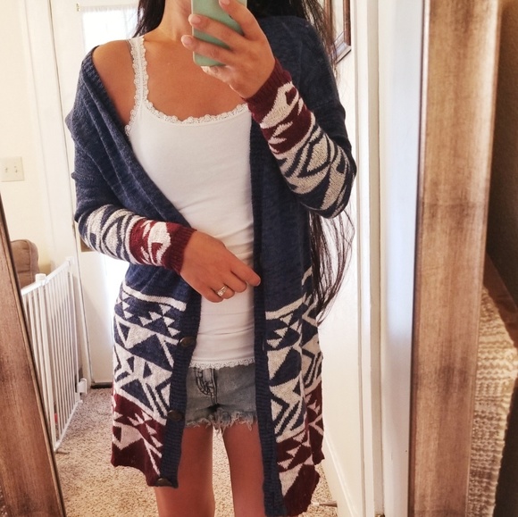 Hollister Sweaters - Hollister Tribal Aztec Long Cardigan Boho Festival